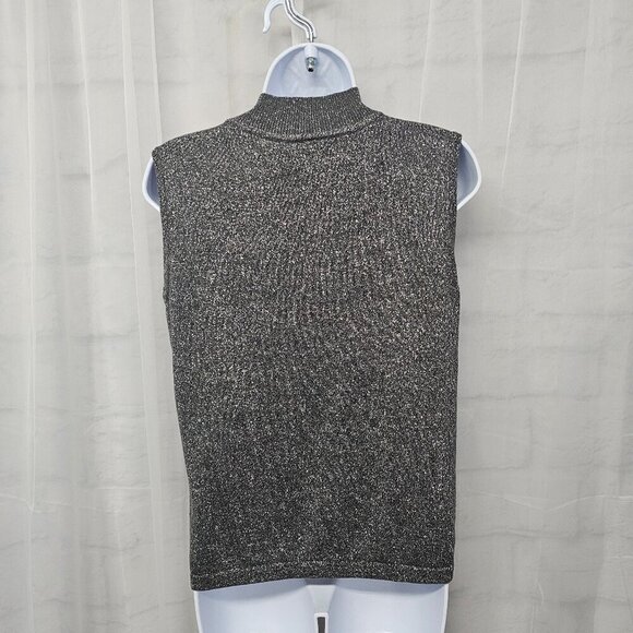 Liz Claiborne Gray Silver Metallic Mock Neck Knit Tank Sleeveless SP - Picture 5 of 10